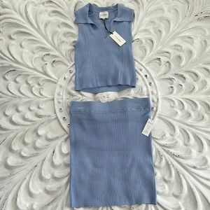 Pink rose periwinkle ribbed skirt set size large.
